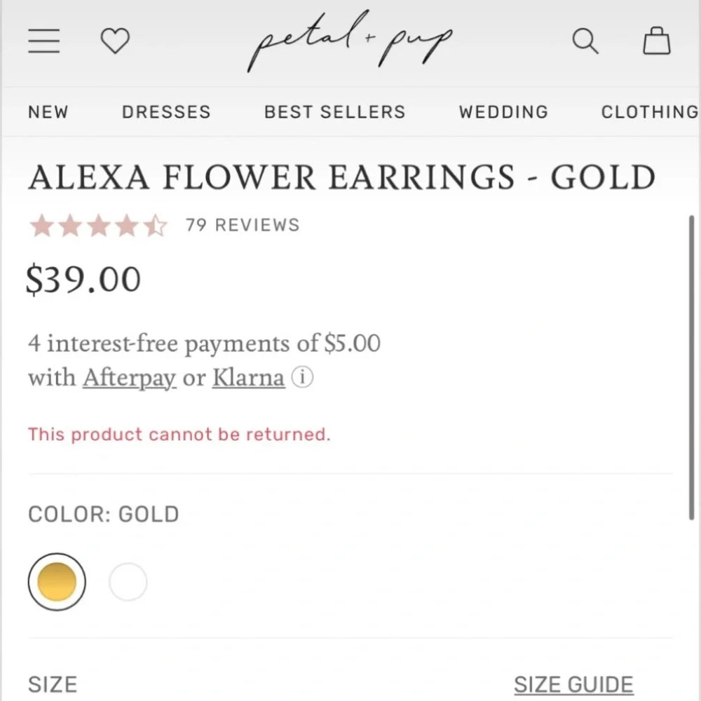 NWT Petal + Pup ‘Alexa Flower Earrings’ in Gold